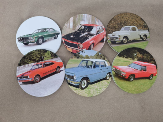 Classic Australian Cars Round Coasters Assorted