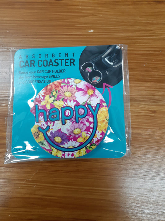 Lisa Pollock Car Coaster Happy