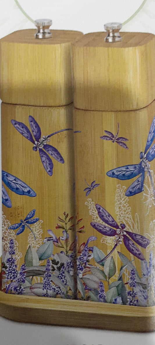 Lisa Pollock Salt & Pepper Grinder Lavender Dragonflies