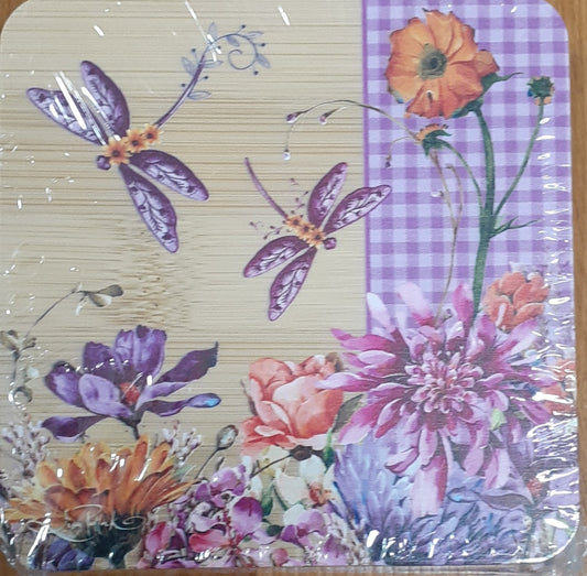 Lisa Pollock Coaster Set Dragonfly Fields