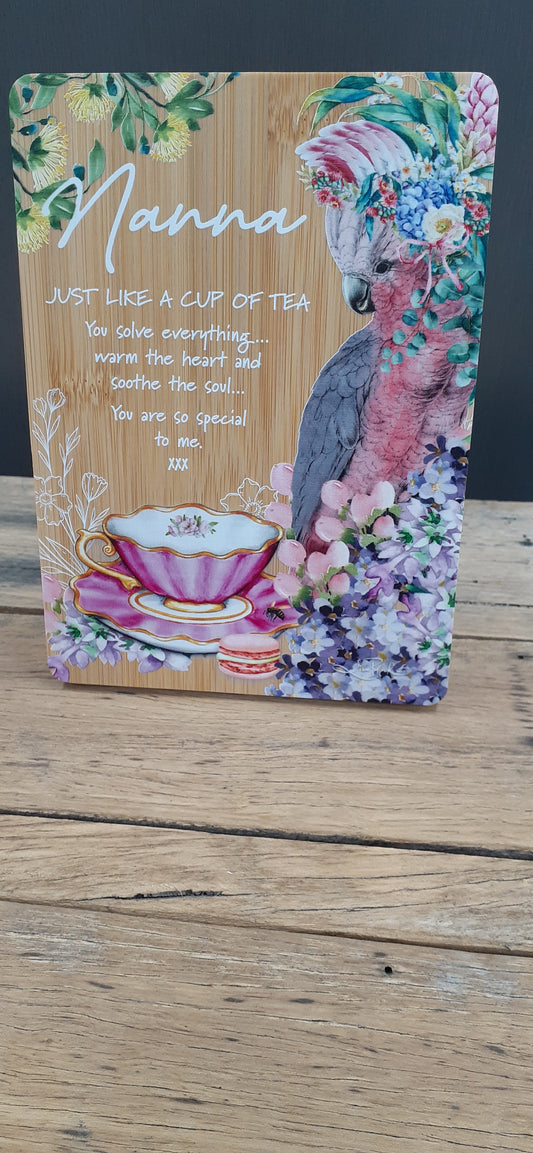 Affirmation Plaque Nanna Tea Time  Galah