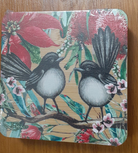 Lisa Pollock Coaster Set Willy Wagtails