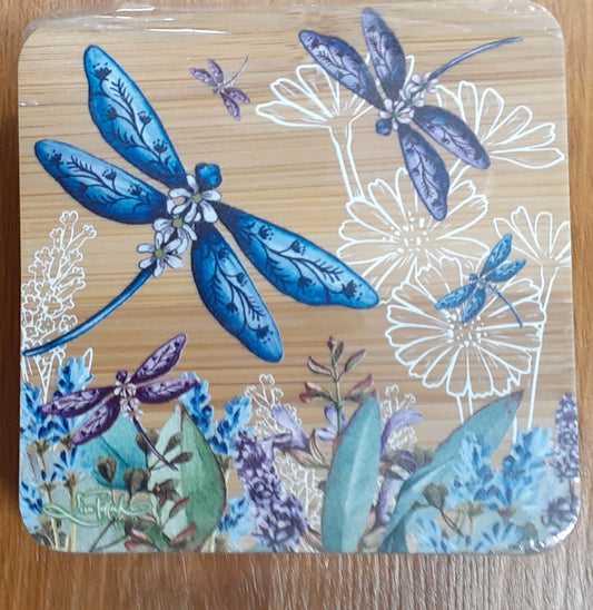 Lisa Pollock Coaster Set Lavender Dragon Flies