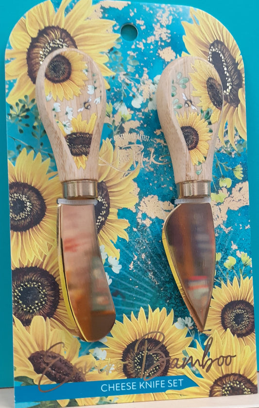 Lisa Pollock Cheese Knives on Backing Board Bee Sunny