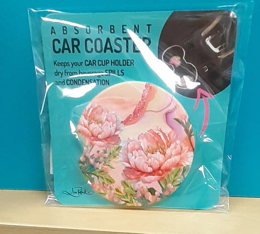 Lisa Pollock Car Coaster Coral Peony
