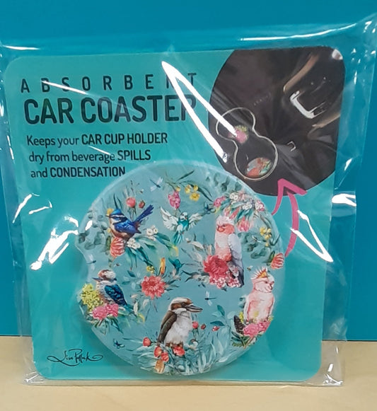 Lisa Pollock Car Coaster Feathered Friends