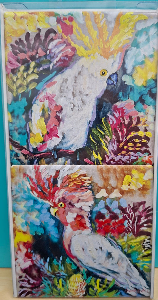 Pink & Sulphur Crested Cockatoos Coaster Set 4