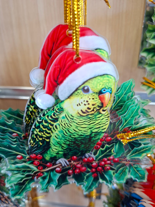 Acrylic Xmas Green Budgie