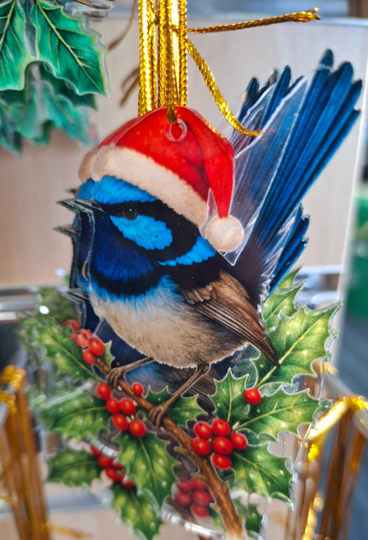 Acrylic Xmas Blue Wren