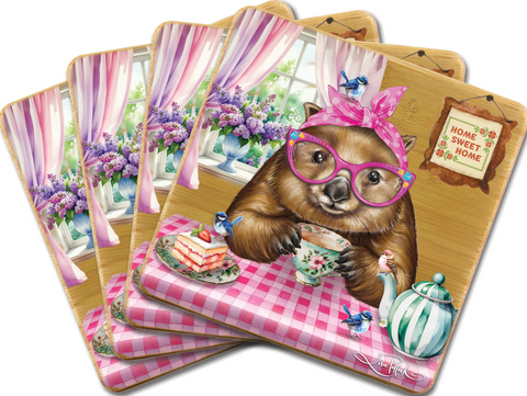 Lisa Pollock Coaster Set 4 Wonda Wombat