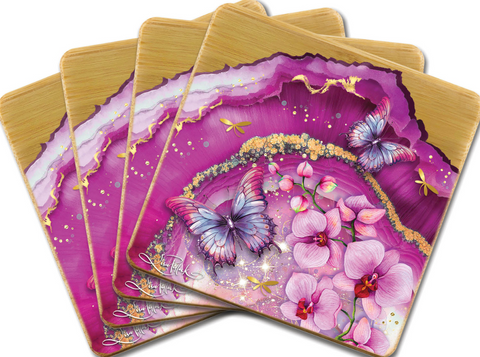 Lisa Pollock Coaster Set 4 Fuchsia Orchid