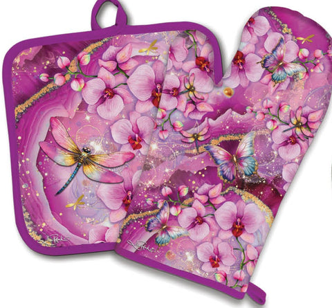 Lisa Pollock Oven Mitt & Potholder Fuchsia Orchid