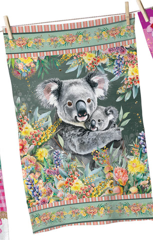 Lisa Pollock Tea Towel Koala Cuddles