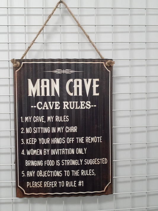 Man Cave Rules Sign Black