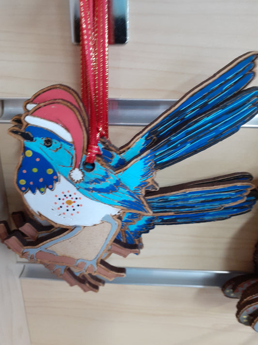 Xmas Laser Cut Indigenous Blue Wren