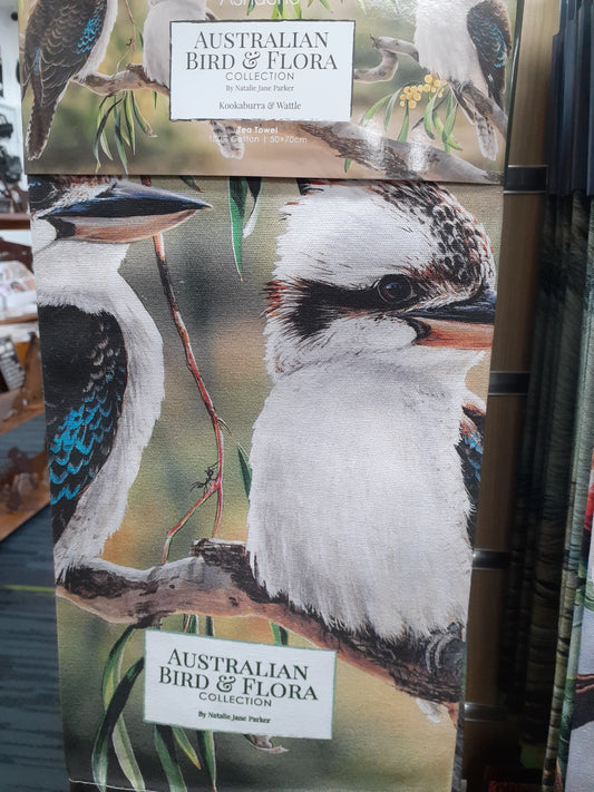 Tea Towel Kookaburra Bird & Flora of Australia