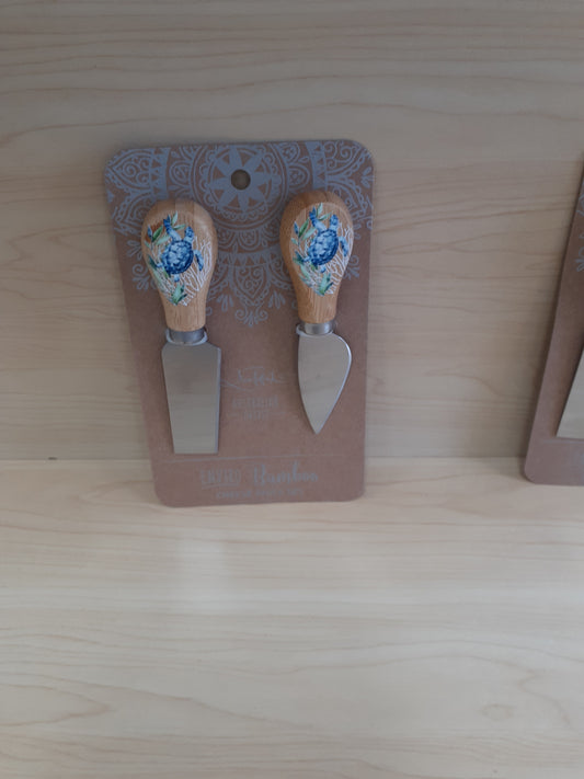 Lisa Pollock Cheese Knives Coral Reef set 2 on Backing Board