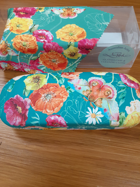 Lisa Pollock Glasses Case Bright Poppies