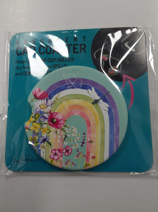 Lisa Pollock Car Coaster Rainbow Wildflower