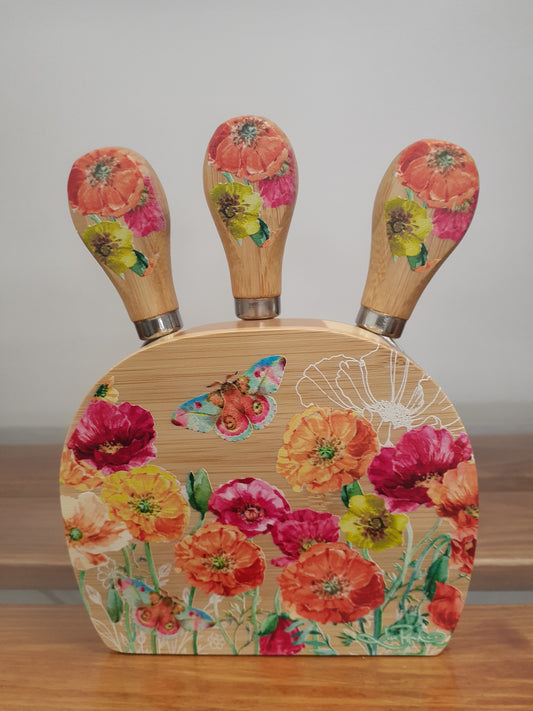 Lisa Pollock Magnetic Cheese Knife Block Bright Poppies