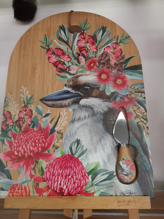 Lisa Pollock Arch Shaped Board Waratah Kookaburra