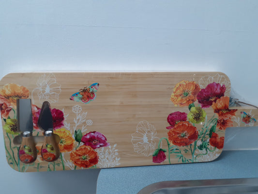 Lisa Pollock Bamboo Serving Platter Bright Poppies