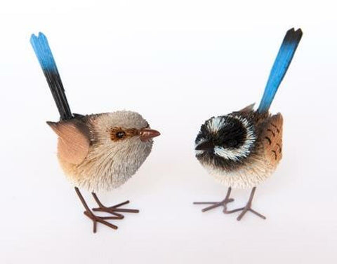 Blue Wren Pair set with Log