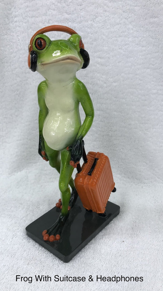 Quirky Frog with Suitcase and Headset